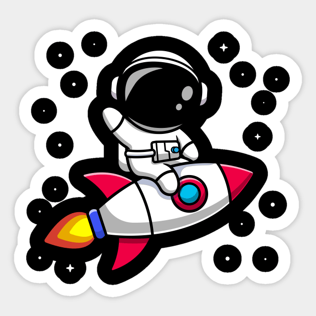 Astronaut Riding Rocket Cartoon Vector Icon Illustration (2) Sticker by Catalyst Labs